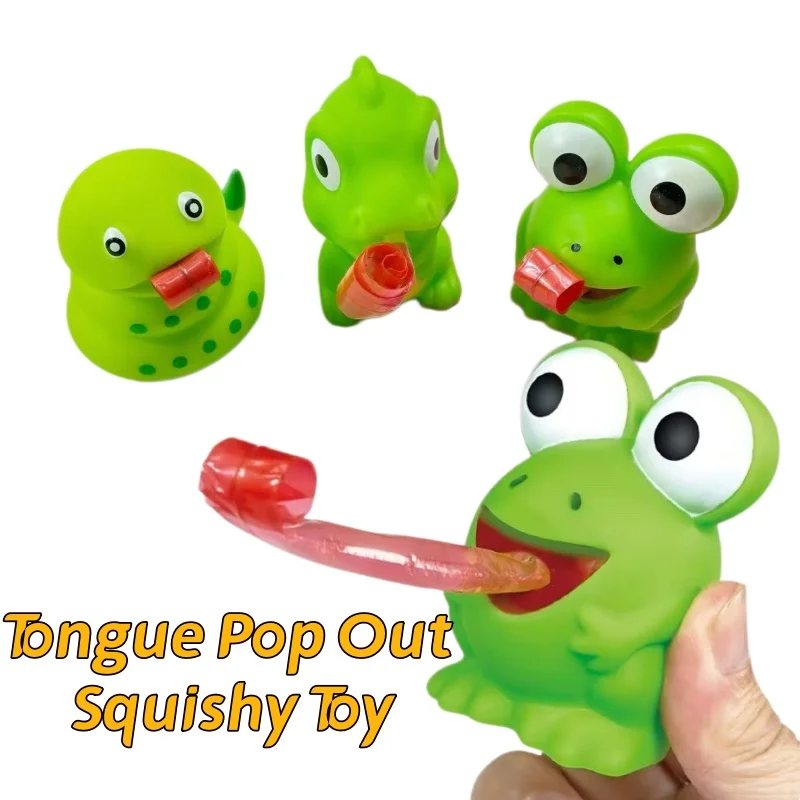 Squishy Fidget Squeeze Toys Creative Novelty Frog Dinosaur Sticking Tongue Out Funny Interactive Stress Relief Pinch Adults Gift