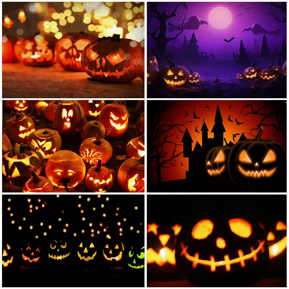 

Halloween Jack-o'-lantern Backdrop Horror Castle Forest Scary Moon Party Decorations Supplies Photography Background Child Gifts