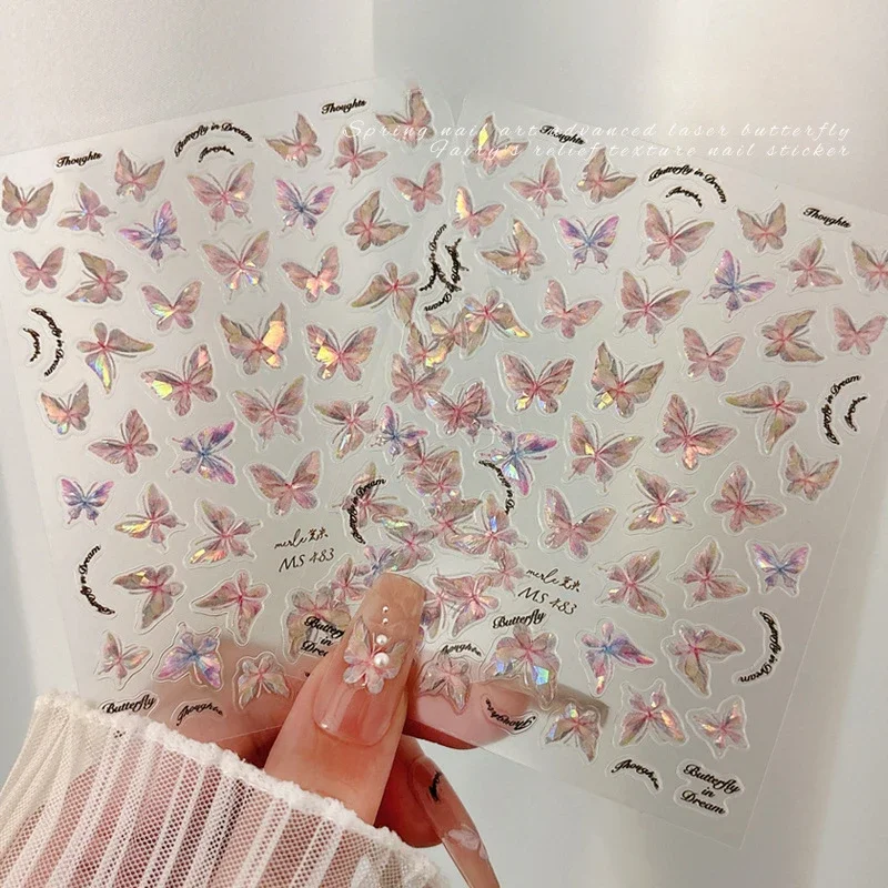 Shell Aurora Butterfly Nail Stickers 5D Relief Back Adhesive Fantasy Butterfly Decals DIY Nails Decoration Accessories