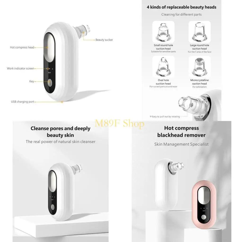 M89F Massage Blackhead Vacuum Acne Remover Pore Cleaner Microcrystalline Peeling Suction Machine Face Care Clean Mini