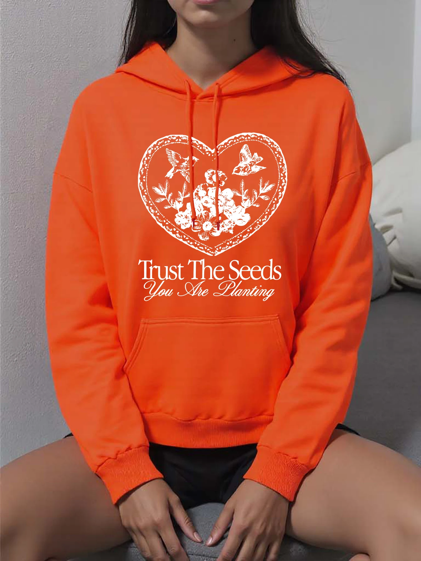 

Trust The Seeds You The Planting Love Flower Print Hoodie Women Street All-Match Y2K Hoody Fleece Loose Hoodies Autumn Pullovers