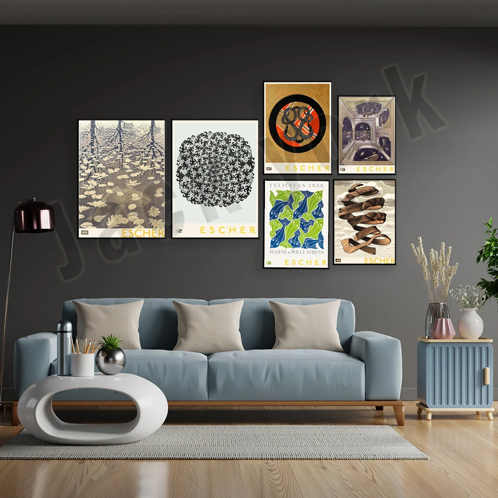 م. ج. إيشر ثلاثة عوالم ، م. ج. إشر بيرد فيش ، ثعبان ، م. ج. عين Escher ، أربعة عناصر النار أربعة ، ملصق معرض الزواحف #2