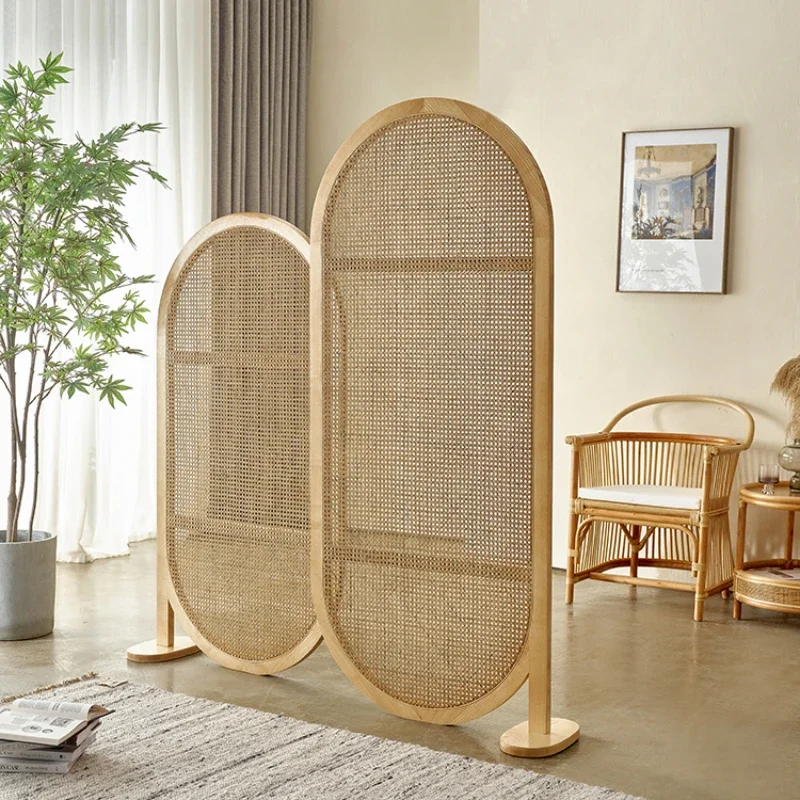 Rattan screen partition removable household porch entry blocking ash wood simple seat