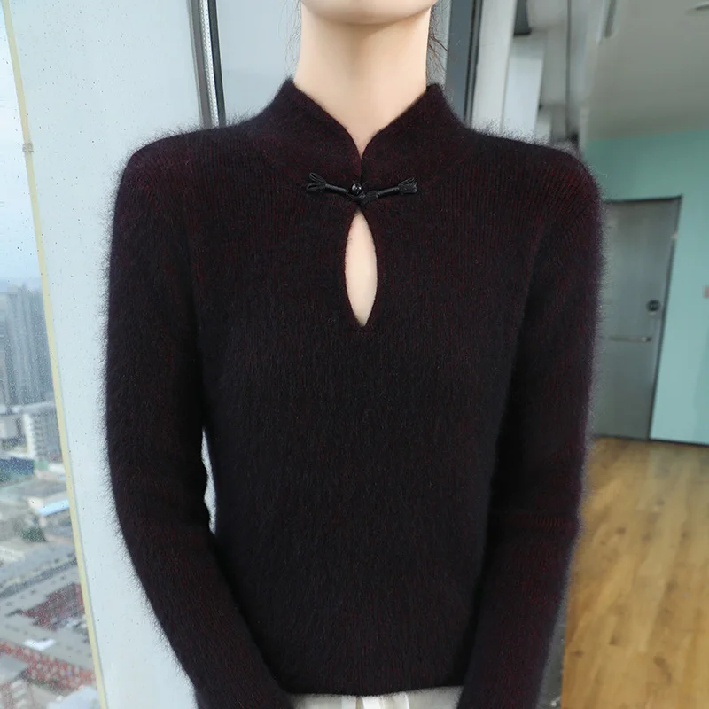 100% Mink Cashmere Sweatr Autumn/Winter Chinese Style Long sleeves Knitted Pullover Soft Close Fitting Fashionable Versatile Top