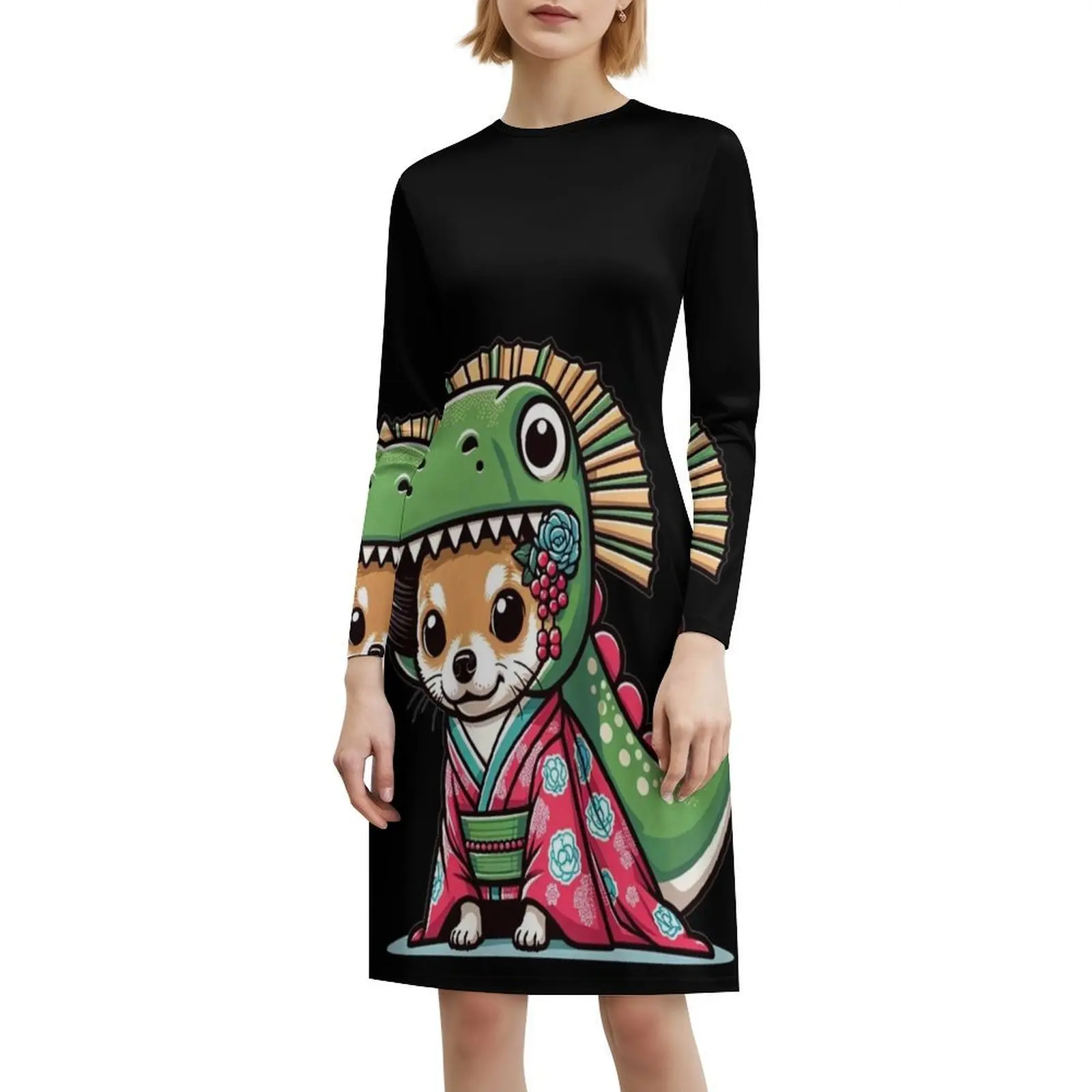Pup Folly Abito senza maniche bohémien Multi-stampa Abito da festa per le vacanze al mare Chihuahua Dinosauro Grafica Divertimento Abiti da festa per cani Dino