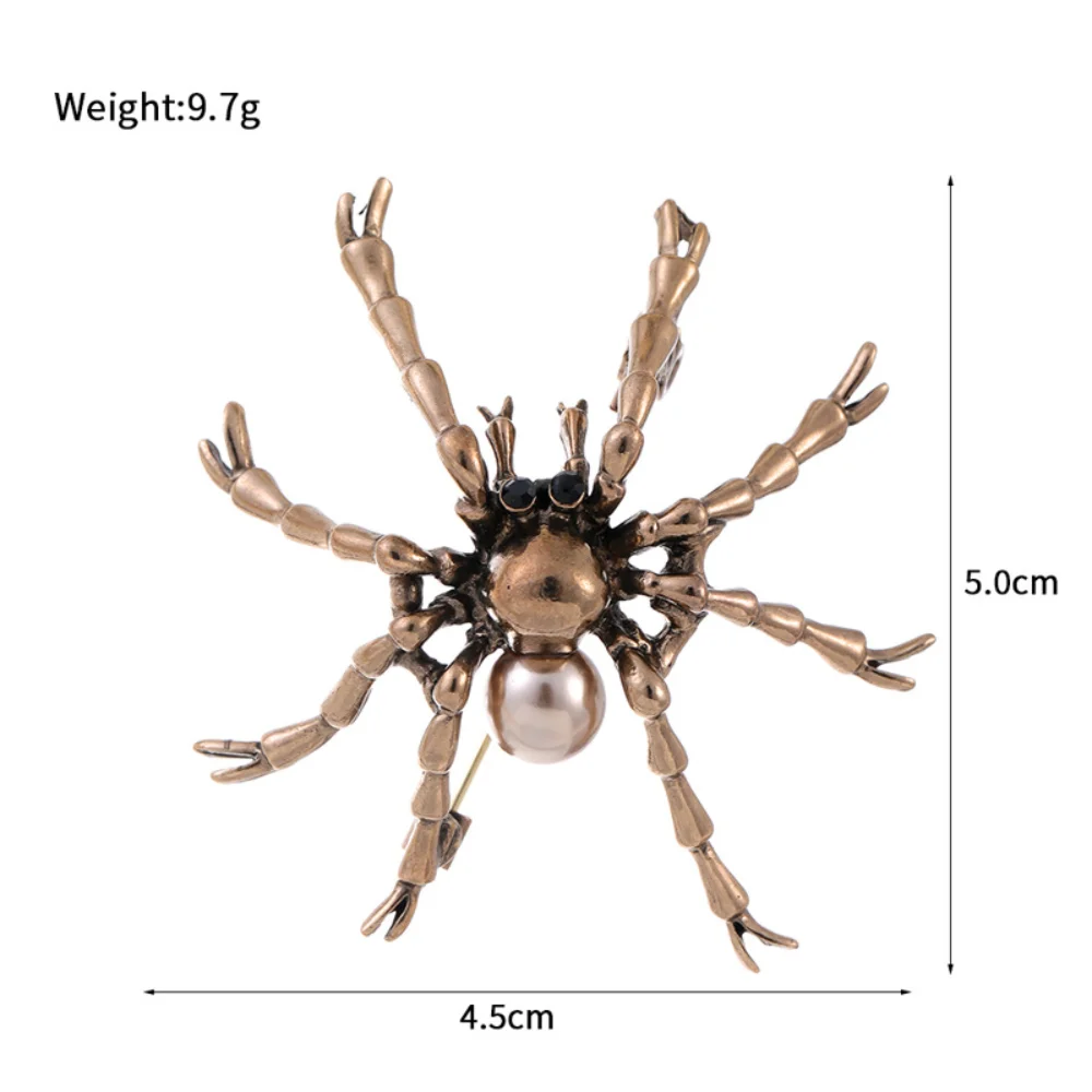 Old Spider Brooch Girl Bronze Colored Pearl Spider Pins Workplace Commuting Suit Coat Temperament Pins Decoration Accessories