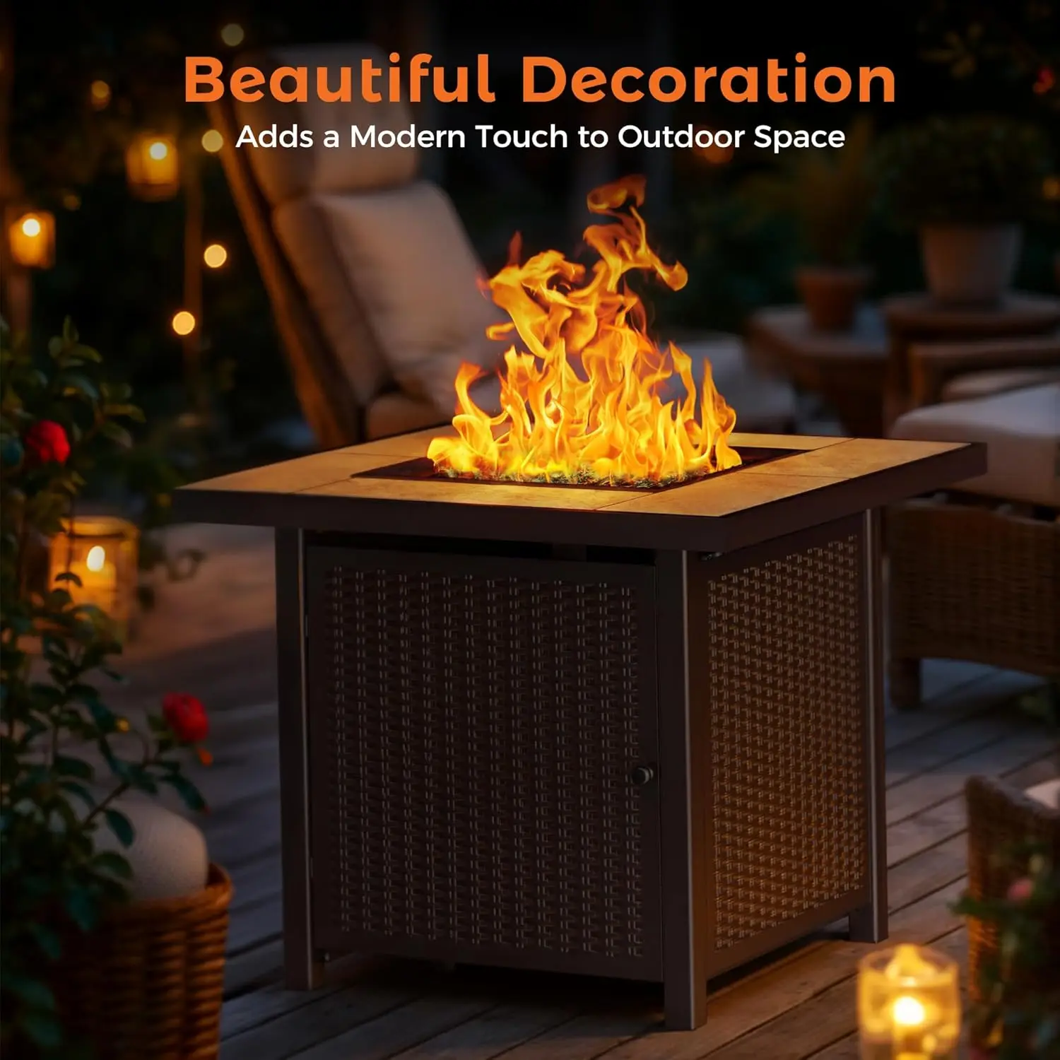 Outdoor Propane Gas Fire Pit Table - 50,000 BTU, 32-inch, Square, Brown, Ideal for Outside Use view 4