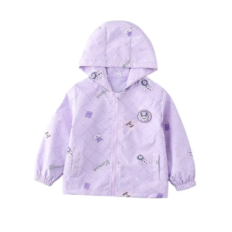 Giacca Sanrio Kuromi Nuovo stile Personaggio anime Protezione solare Cerniera con cappuccio Primavera Autunno Giacca da bambino moda manica lunga per bambini