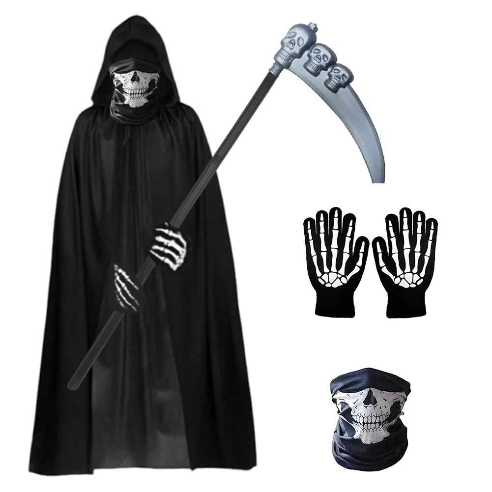

Black Scary Halloween Costumes Cosplay Outfit Demon Ghosts Costume Grim Reaper Grave Fancy Dress for Man Women Adult Kids