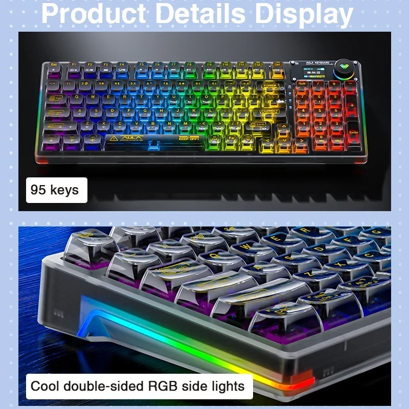 Imagem -05 - Aula-teclado Mecânico sem Fio para Jogos Bluetooth Hot Swappable Transparente Rgb Retroiluminado Personalizado 95 Chaves 2.4g