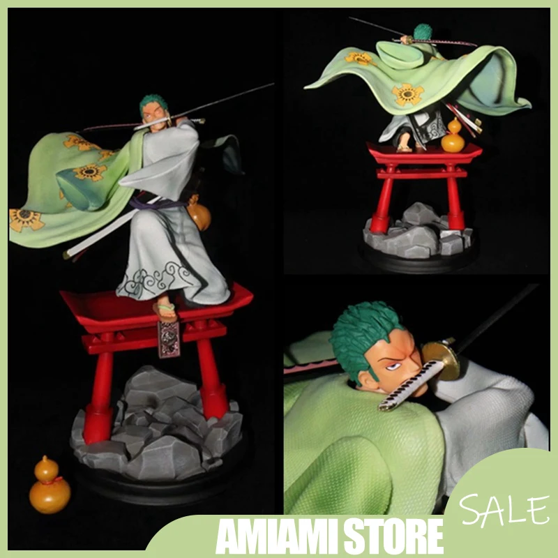 

30cm One Piece Roronoa Zoro Battle Version Figure Kimono Santoryu Drawing Sword Statue Anime Action Model Desktop Ornament Gift