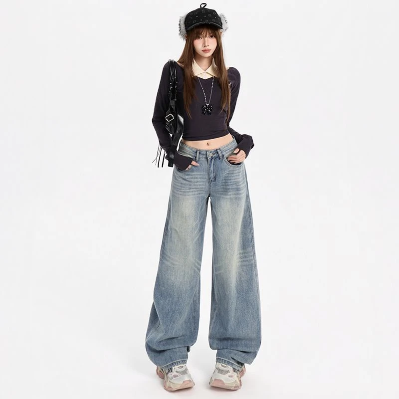 ZHISILAO Vintage Casual Tapered Jeans Loose Y2k Light Blue High Waist Denim Pants Streetwear 2025 Autumn Winter
