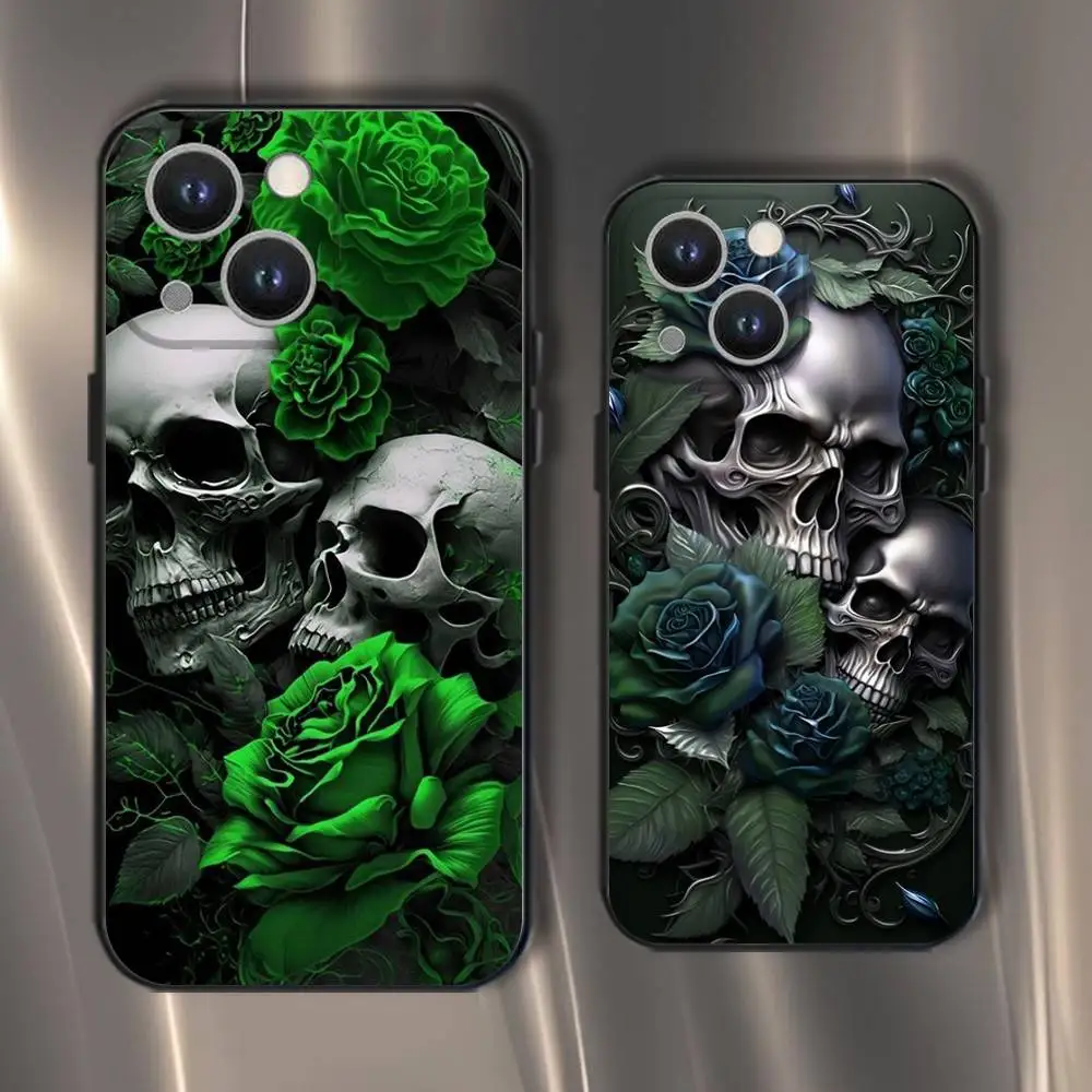 

Beautiful Death Gothic Fashion Skull Phone Case For iPhone 16,15,14,13,12,11,Pro,XS,Max,XR,Plus,E,SE4,Mini Black Soft Cover