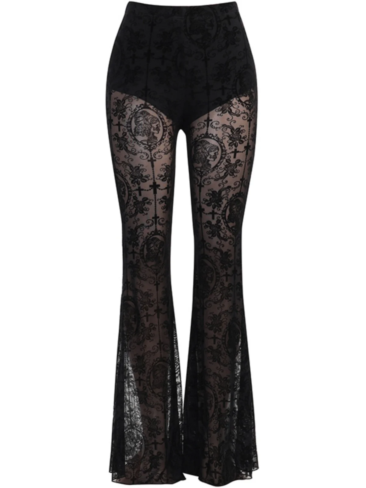 Sexy Lace High Waisted Flared Pants Women's Long Casual Trousers High Waist Ladies Faionable Bootcut Pants