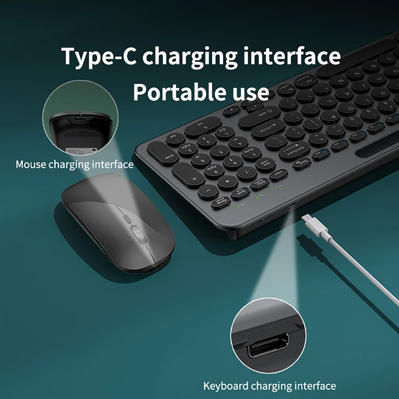 Imagem -05 - Combinação Silenciosa de Teclado e Mouse sem Fio de Três Modos Mini Mudo Recarregável Bluetooth 2.4g Conjunto de Vários Dispositivos