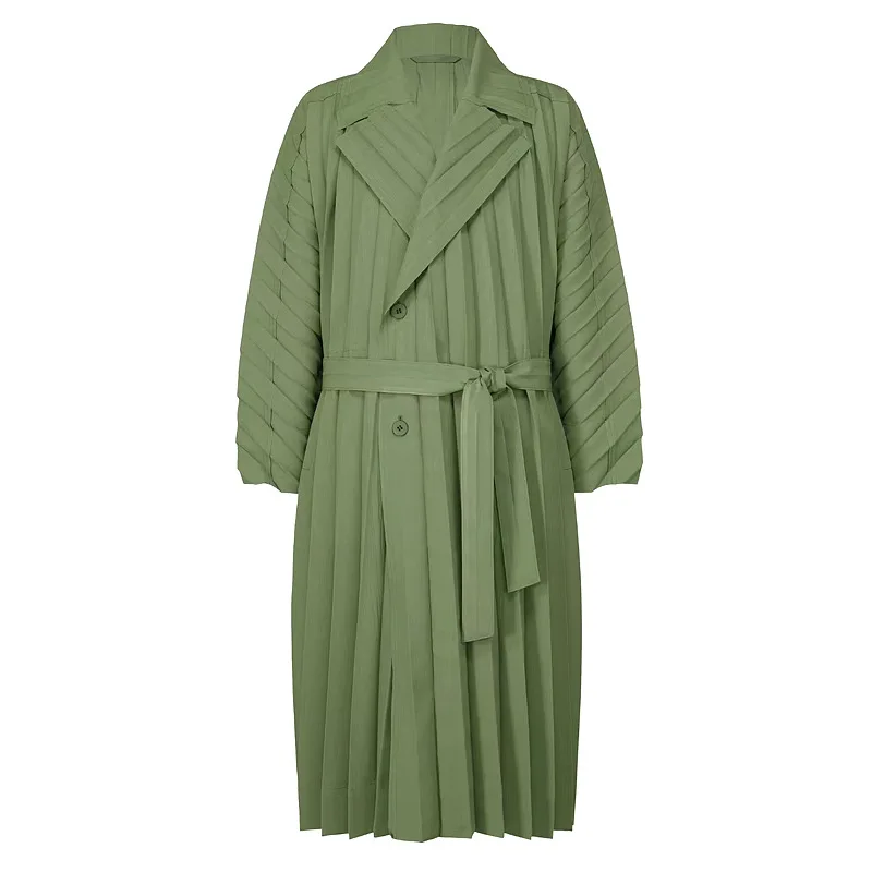 ISSEY Loose-Fit Trench Coat Japan -Style Pleated Oversized Draping Casual Mid-Length Coat