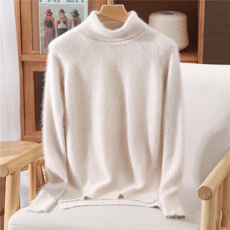 

Новый хит продаж, женский вязаный свитер из 100% норки и кашемира с высоким воротником, облегающий модный женский пуловер с длинными рукавами, базовый свитер