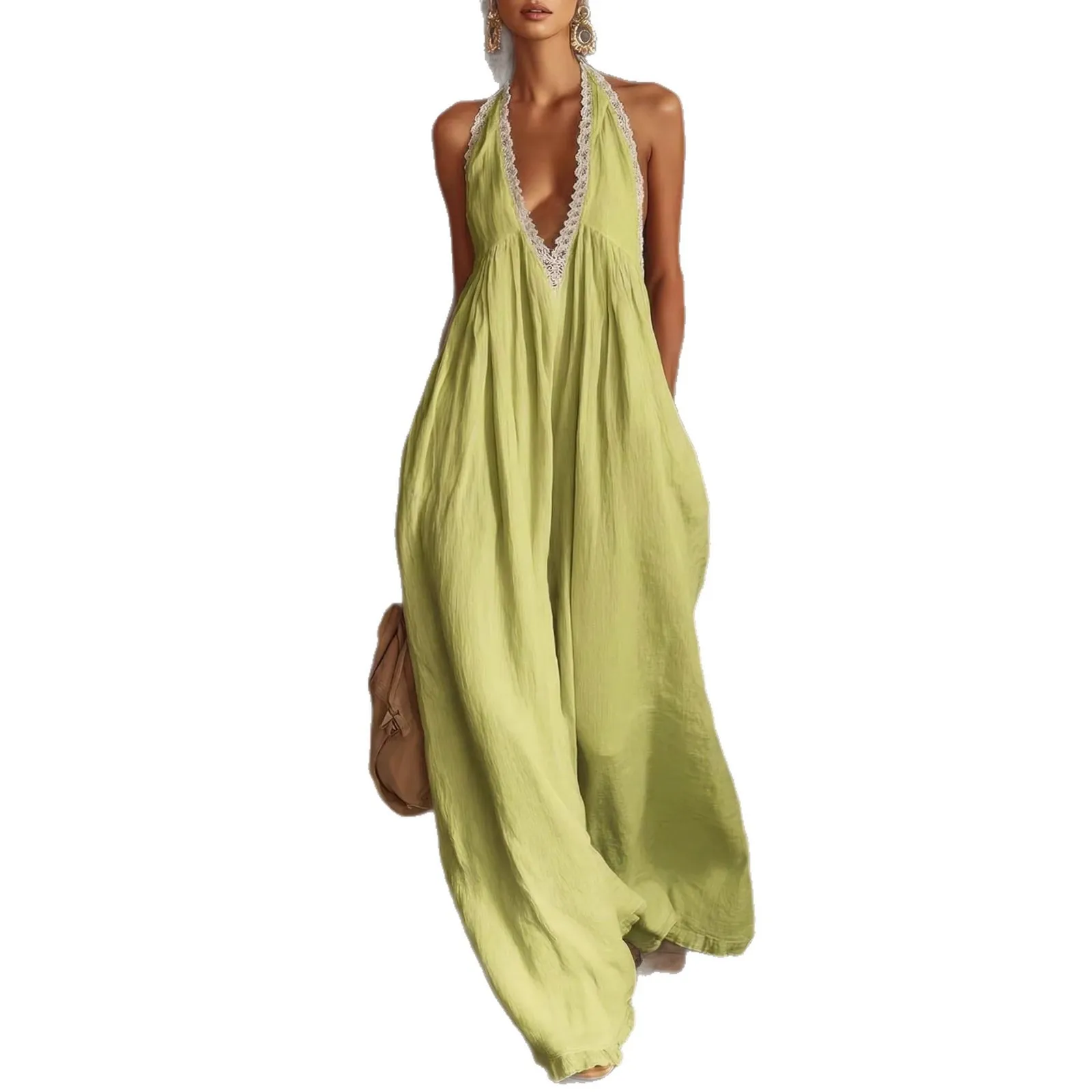 Pullover Loose Fit Pants Streetwear with Patchwork Full Length Mid Waist Sleeveless Long Pants Elegant Women Jumpsuit Spring
