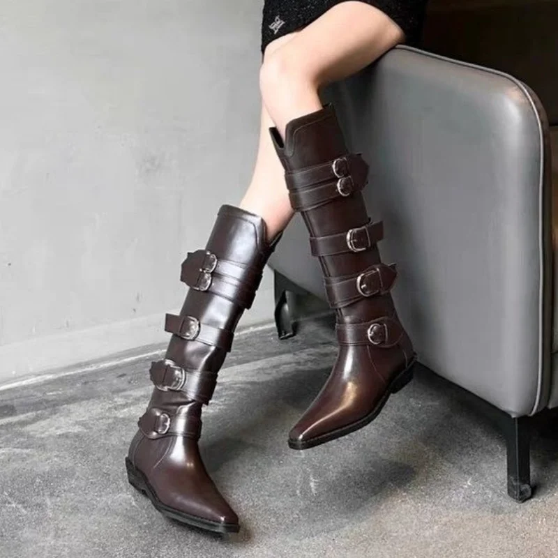 Chelsea stivali lunghi da donna Fashion Goth punta a punta al ginocchio scarpe da donna gladiatore di marca 2024 Trend accogliente autunno nuova moda Botas