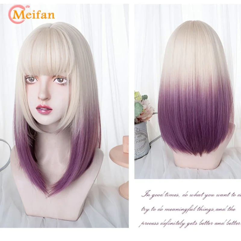 Meifan synthetic green black purple middle length wig straight Lolita wigs cosplay wigs heat resistant hair anime party hair