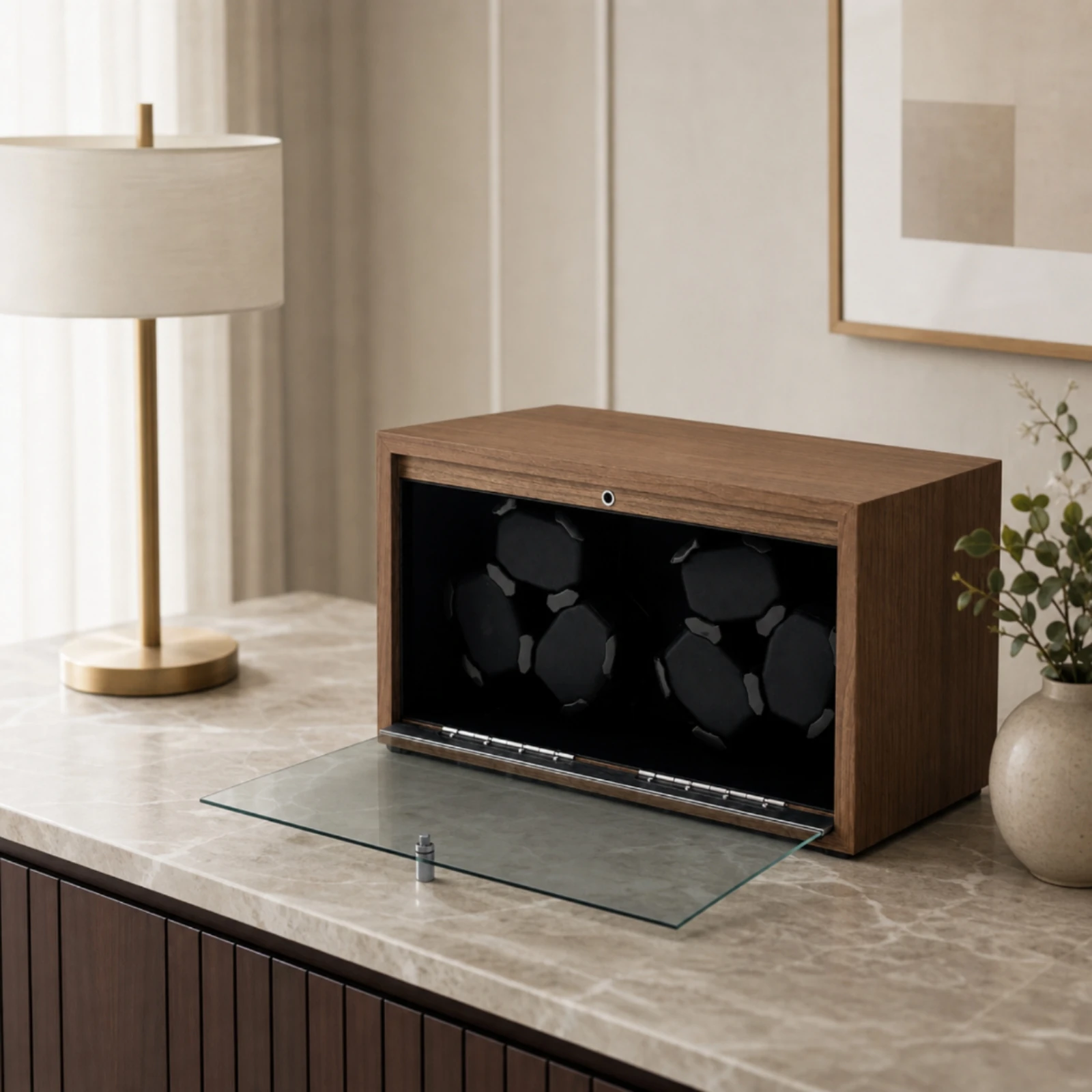 Watch Winder with LED Light 6-Slot Watch Winder Cabinet Organizer Multi-Mode Timepiece Silent for Nightstand, Bedroom