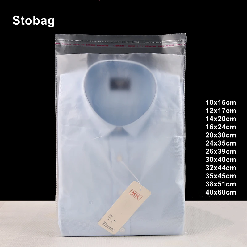 

StoBag 100pcs Frosted Self Adhesive Plastic Bags Clothes Shirt Packaging Storage Transparent Sealed Clear Reusable Pouches Logo