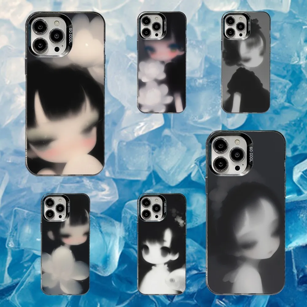 

Girl Misty Noir Phone Case For iPhone 16,15,14,13,12,11,Mini,Pro,SE,MAX White Matte Shockproof Cover