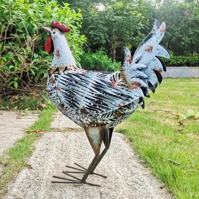 في الهواء الطلق مقاوم للماء الشمسية الديك أضواء الزخرفية البستنة تمثال اللوحة العتيقة متوهجة مشرق الحديد الحيوان ضوء الزخرفية