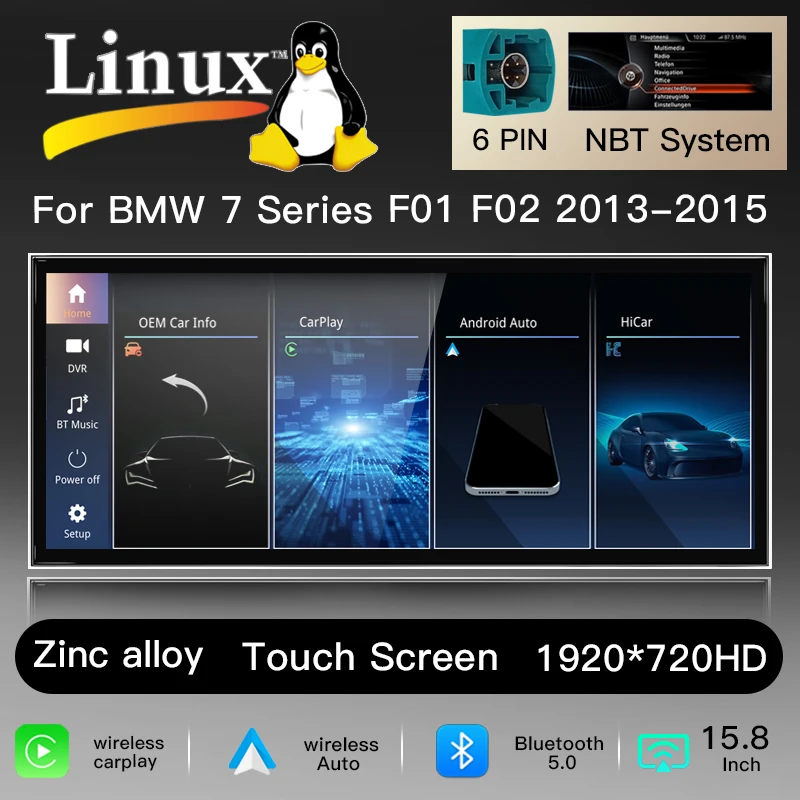 15,8" 1920*720 Linux Draadloze Carplay Android Autoradio voor BMW Serie 7 F01 F02 F03 F04 2009-2015 CIC NBT Systeem Auto Multimedia Videospeler Head Unit Stereo Audio