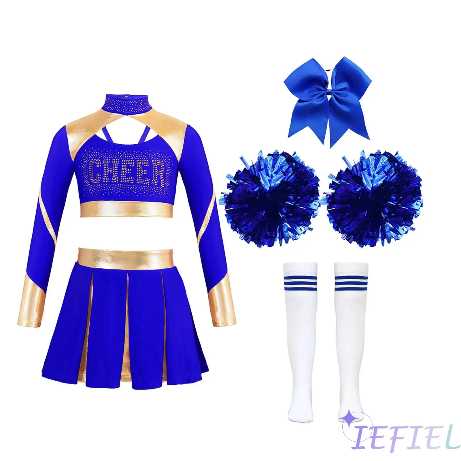 Girls School Sports Meeting Cheerleading Dance Outfit Stage Performance Schoolgirl Uniform Set Jazz Street Dancing Suit 4-piece