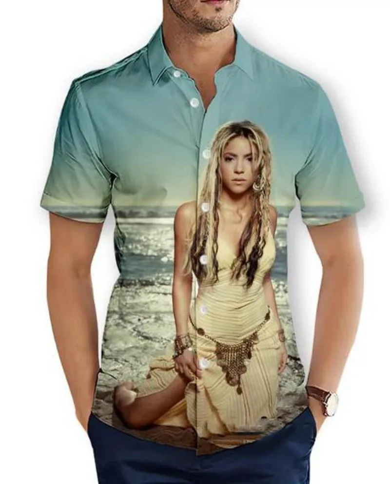 Hawaiian Sommer Herren Kurzarm Strand Shirts Shakira 3D Druck Casual Shirts Mode Streetwear Männer Tops