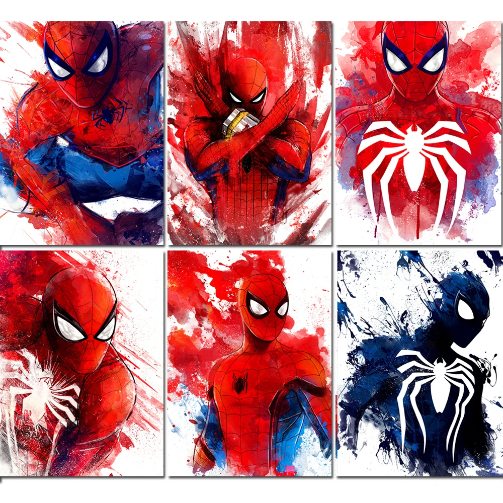 Watercolor Spiderman Diamond Painting Disney 5D Graffiti Art Diamond Mosaic Diy Full Round / Square Drill Home Decor