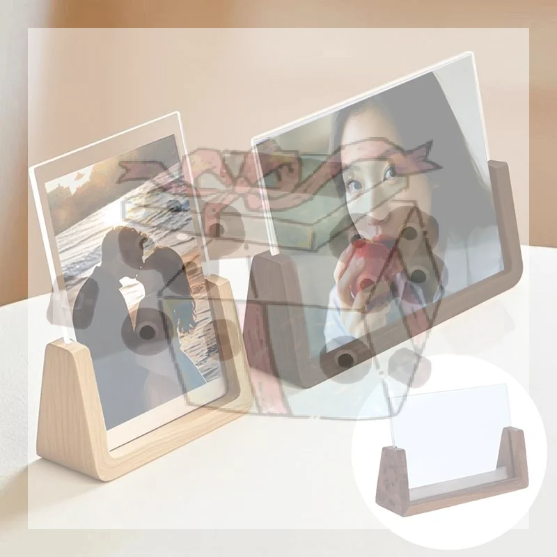 【CC】Walnut/Beech Creative Photo Frame Acrylic U Shape Transparent Frame Desktop Wood Wedding Pictures Frame Decor