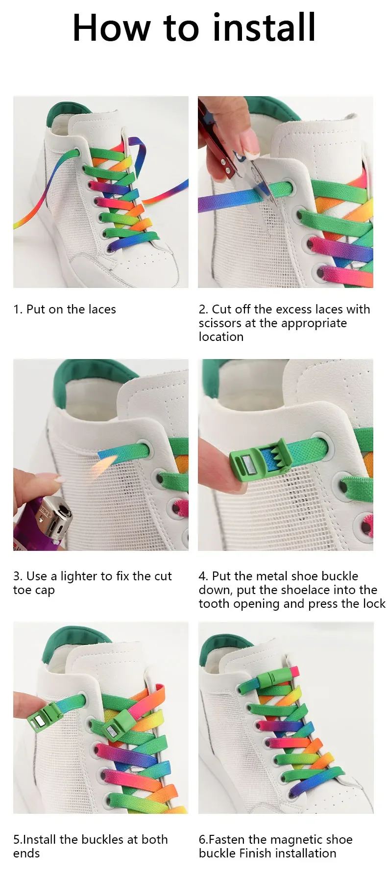 Magnets chloss Schnürsenkel für Sneaker Regenbogen Farbverlauf flache elastische Schnürsenkel für Erwachsene Kinder keine Krawatte Schnürsenkel Schuh zubehör – Detail 7