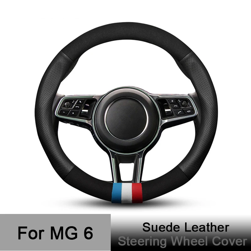 Car Steering Wheel Cover Suede Leather Anti-Slip Black Red for MG 6 MG6 2010 2011 2012 2013 2014 2015 2017 2018 2019 2020 2021