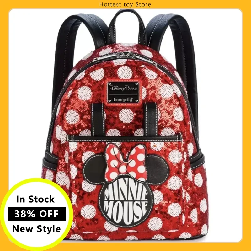 

New Disney Parks Loungefly Mini Backpack Minnie Glitter Bag Red Polka Dot Cute Cartoon Backpack Children'S Leisure Backpack Gift
