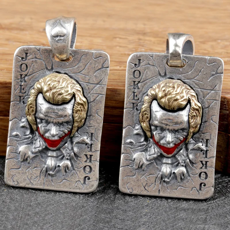 

UMQ New S925 Sterling Silver Vintage Worn Out Joker King Playing Card Jack Pendant Gift