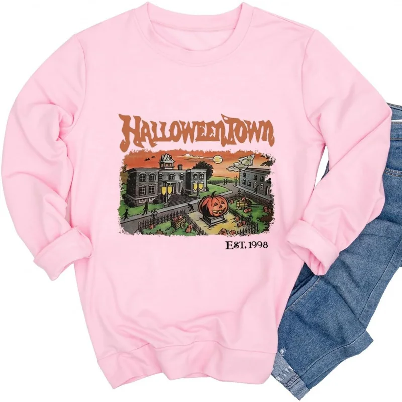 

Halloween Witch Sports Leisure New Fashion Museum Women's Fun Sweater Long Sleeve Top Pink