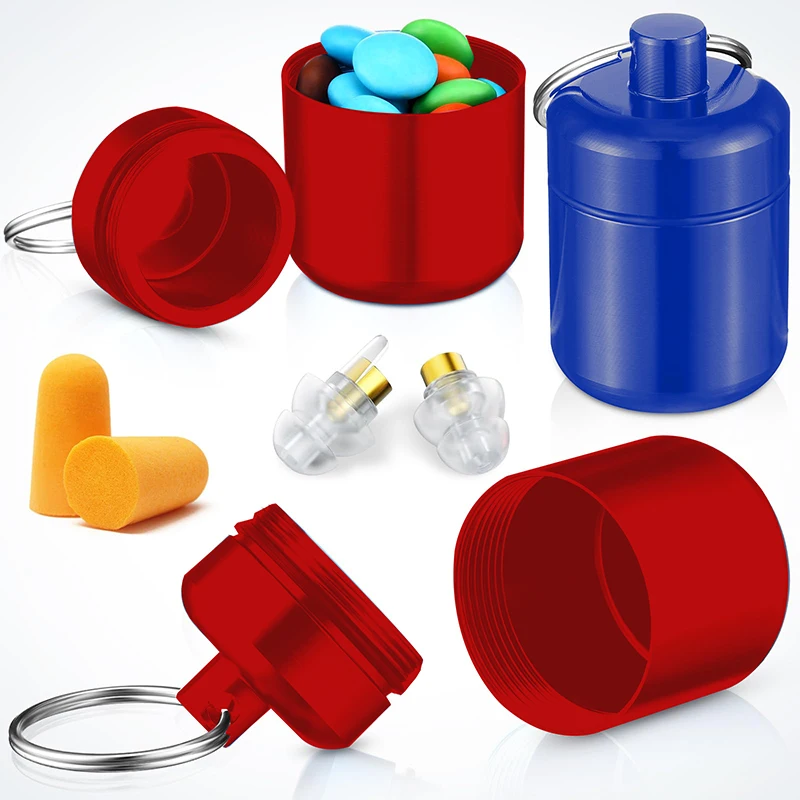 2Pcs Aluminum Alloy Mini Pill Box Keychain Portable Pill Case Outdoor Waterproof Sealed Earplug Holder Jewelry Organizer