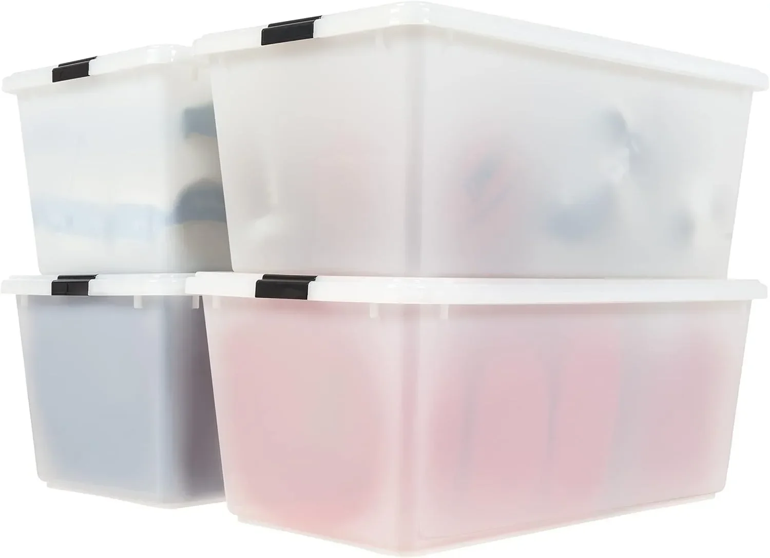 

USA 91 Quart/22.75 Gal. Stackable Plastic Storage Bins with Lids and Latching Buckles, 4 Pack - Pearl, Containers with Lids,