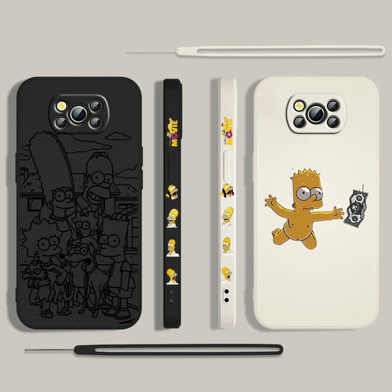 Funny The Simpsons Bart For Xiaomi Poco Phone Case For X4 X3 F4 F3 NFC M5 M4 M3 GT S Pro 4G 5G Liquid Left Rope Cover