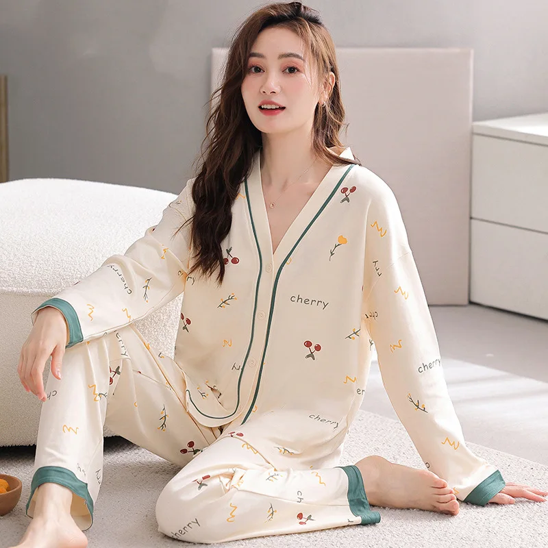 New Spring and Autumn Pajamas Homewear Suit Women\'s Long-Sleeved Homewear Autumn and Winter Models Casual Pajamas Homewear Suit