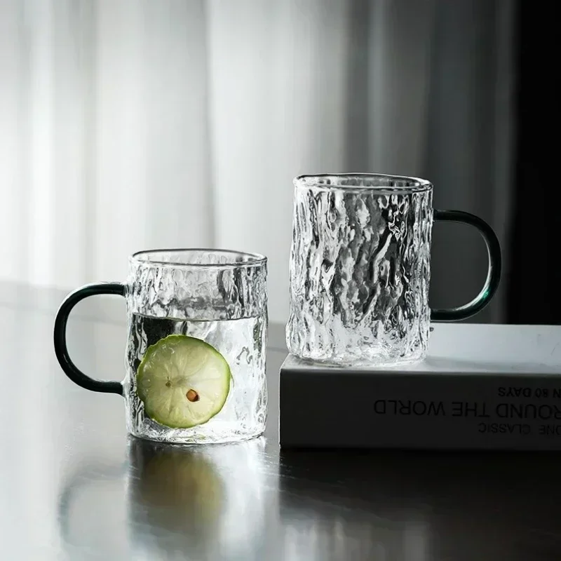 Nordic Glacier Glass Water Cup Frosted Simple Women's Milk Beer Cup Juice Coffee Cup Simple Casual Fashion Glass with Handle