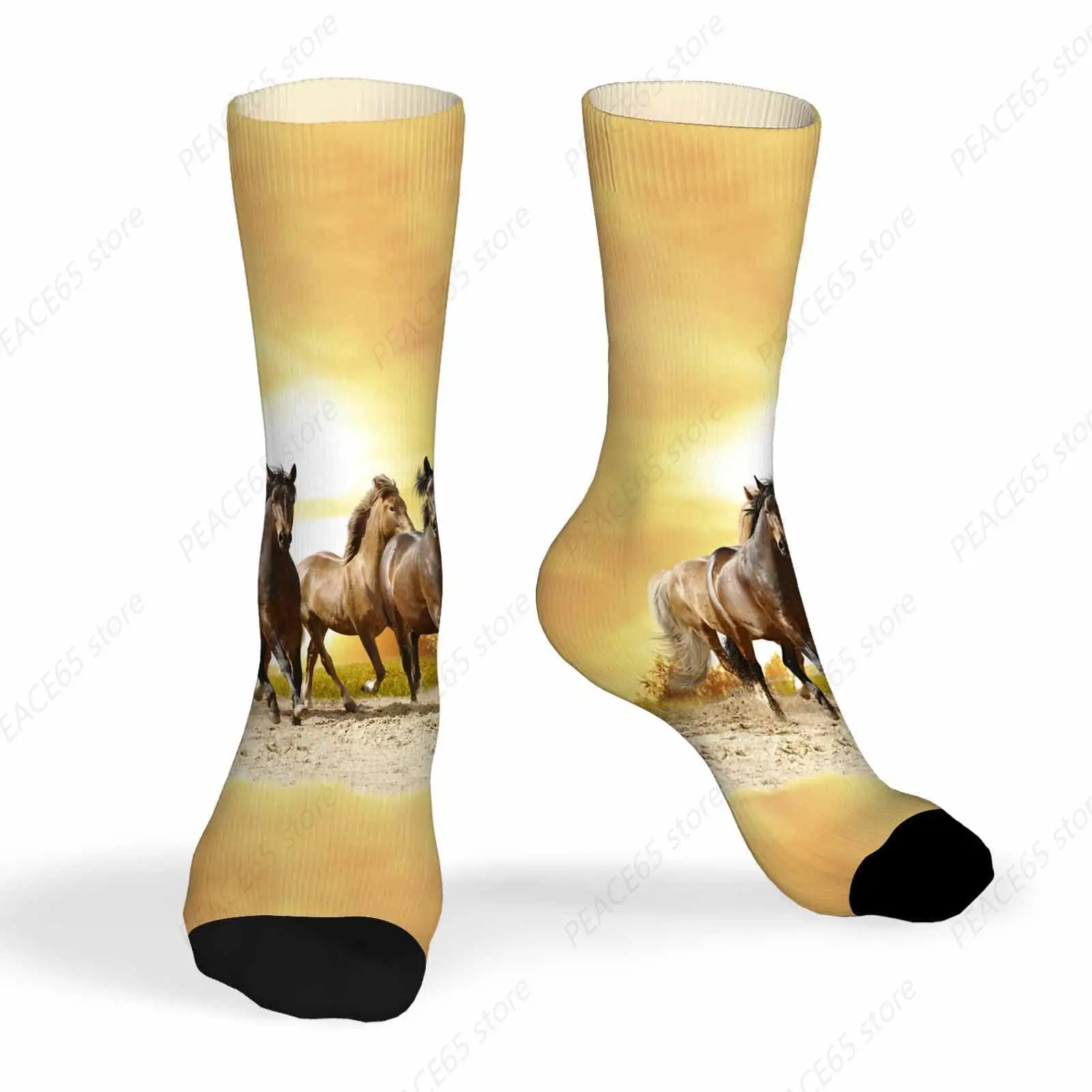 Horse Mens Fun Dress Socks Wildlife Sunset Ranch Farm Summer Beast Mane Mammal Grass Speed Running For Women Men