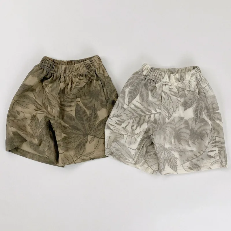 Kids Shorts 2026 Summer Pants for Boys Girls Leaf Printing Children Trousers Baby Casual Sports Five-point Pants Toddler Joggers