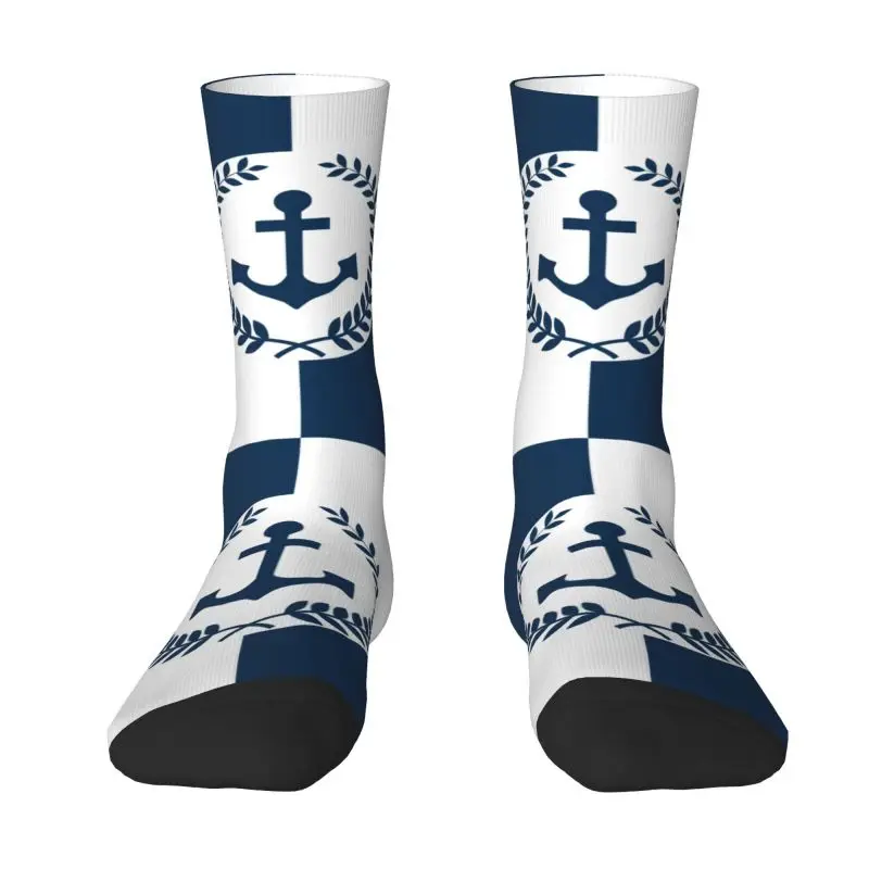 Custom Nautical Anchor Themed Design Dress Socks for Men Women Warm Funny Novelty Sailing Sailor Crew Socks