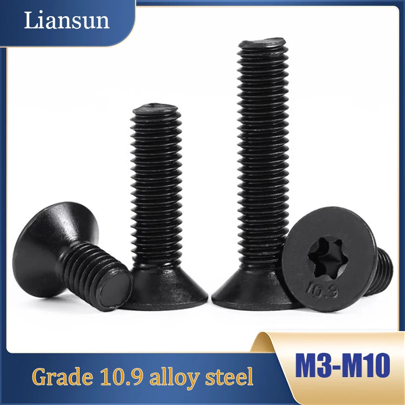Black 10.9 Grade High-Strength Countersunk Torx Screws – M3-M10 Flat Head Security Fasteners for Machinery