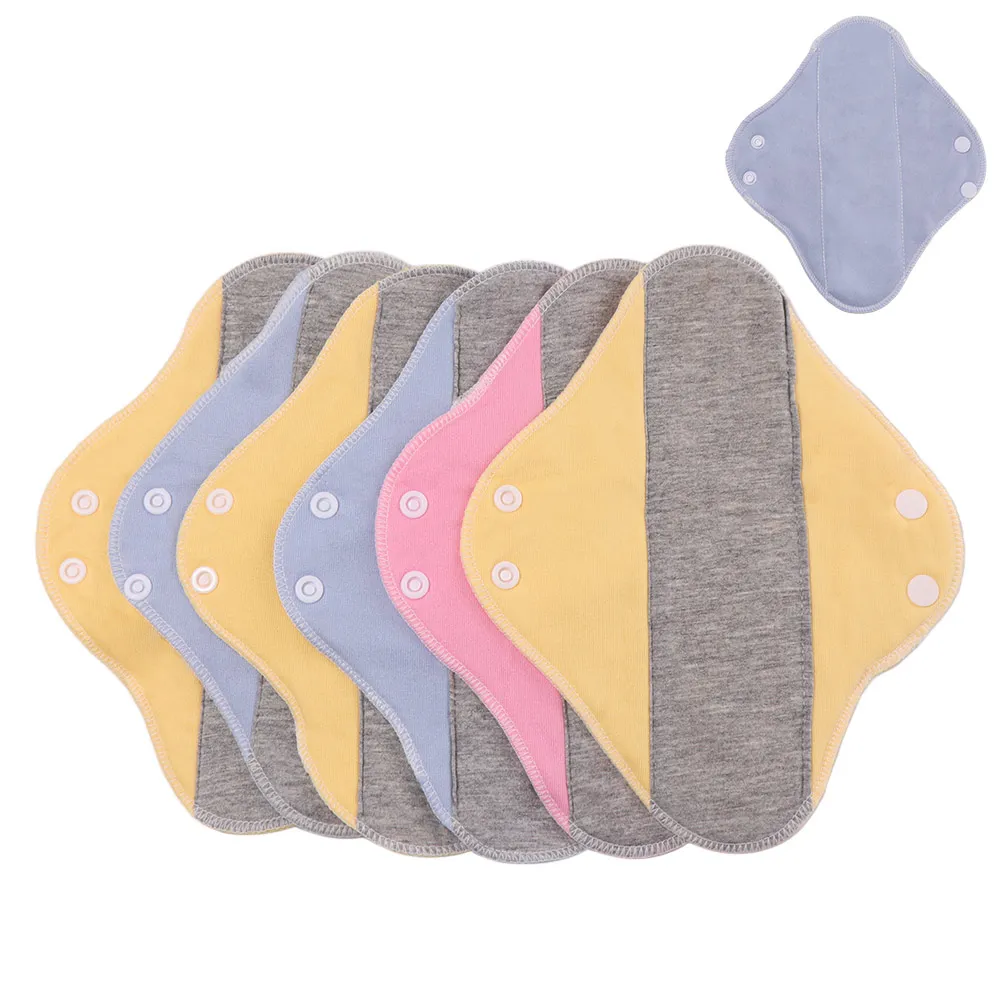 6Pcs Gasket Washable Menstrual Cloth Pads Reusable 23CM Sanitary Napkin Large Capacity Soft Nursing Pad for Women Adult Elderly