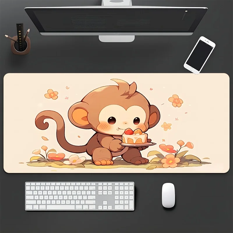 Cute Monkey with Cake Extended Gaming Mouse Pad Non-Slip Rubber Desk Mat for Office School Teen Gift