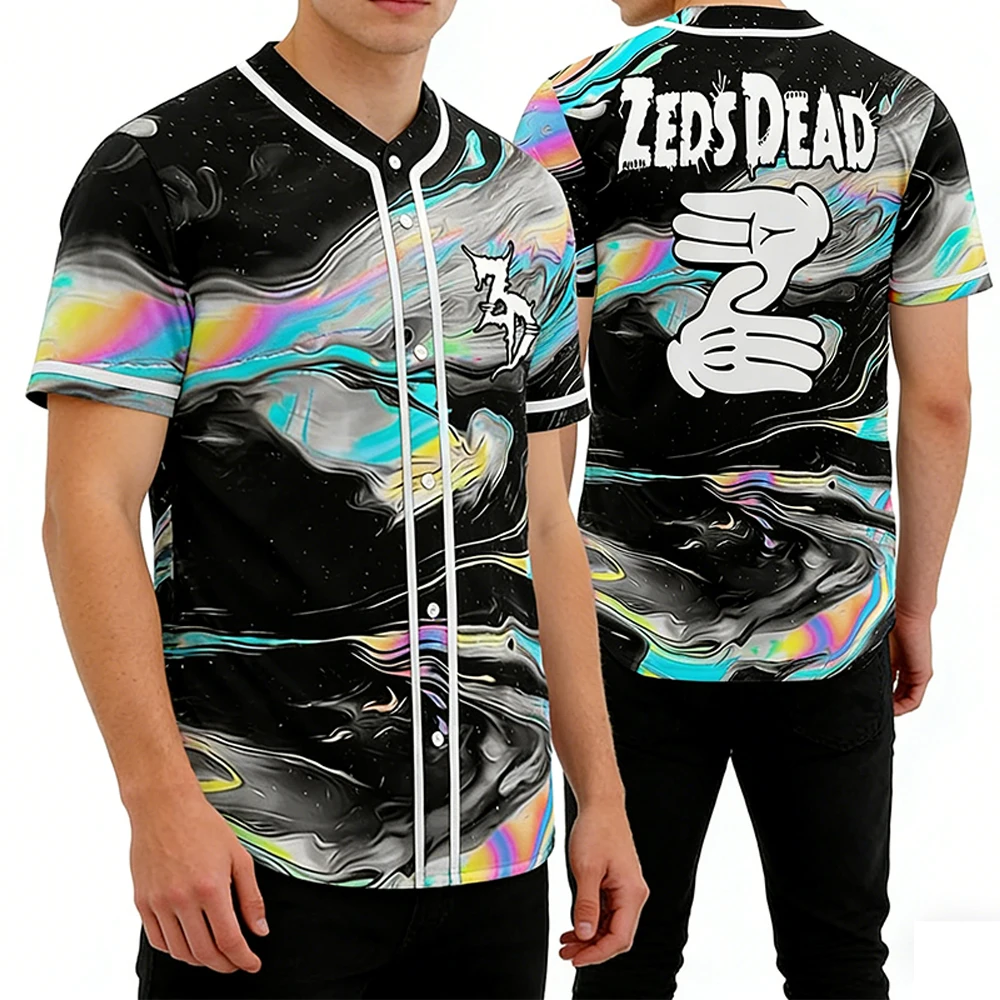 

Zeds Dead Merch ZD Baseball Jersey V-Neck Short Sleeve Button-Down Shirts Women Men Streetwear Tops